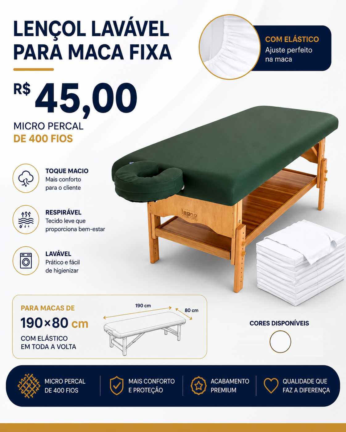 Lençol Para Maca Plana Fixa Com Elástico Algodão Lavável